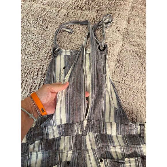 Free People Women's Striped Denim Short Overalls Size 6 BOHO BEACH preowned - Picture 13 of 16